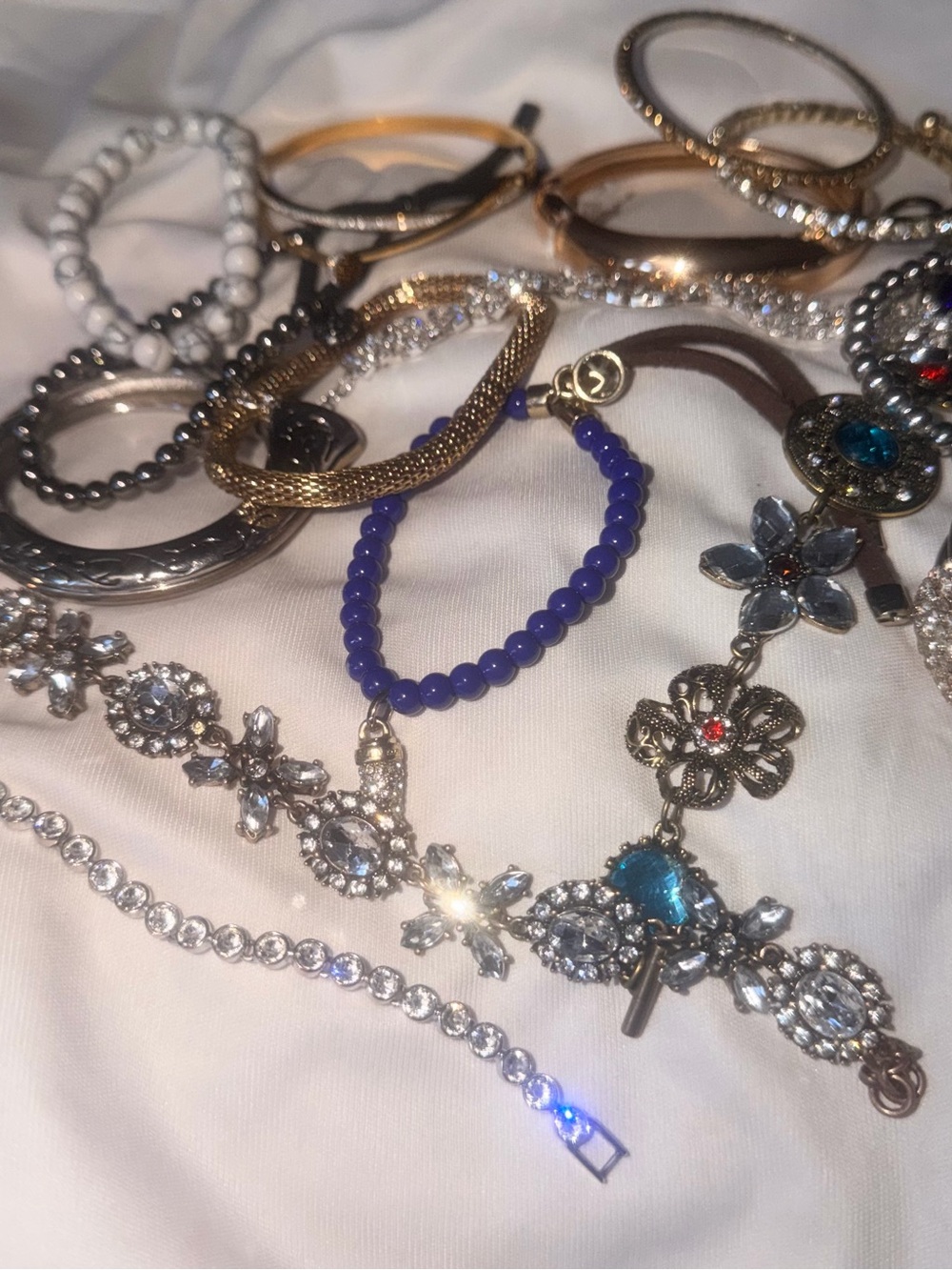 Lot of Gold-Tone and Blue Bead Mixed Bracelets (2)